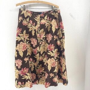 Ralph Lauren Chaps Floral Midi Skirt 14 Boho Prairie Button Front Nancy Meyers